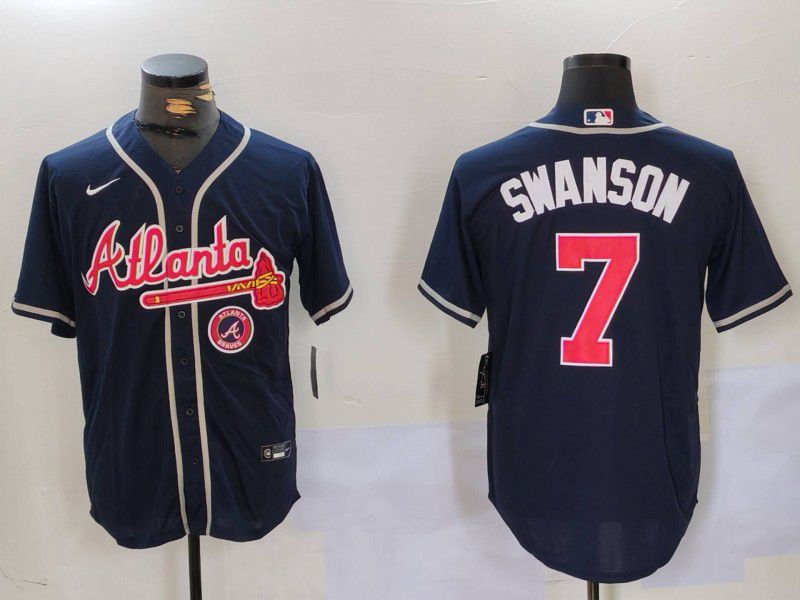 Men Atlanta Braves #7 Swanson Blue Game 2024 Nike MLB Jersey style 9022